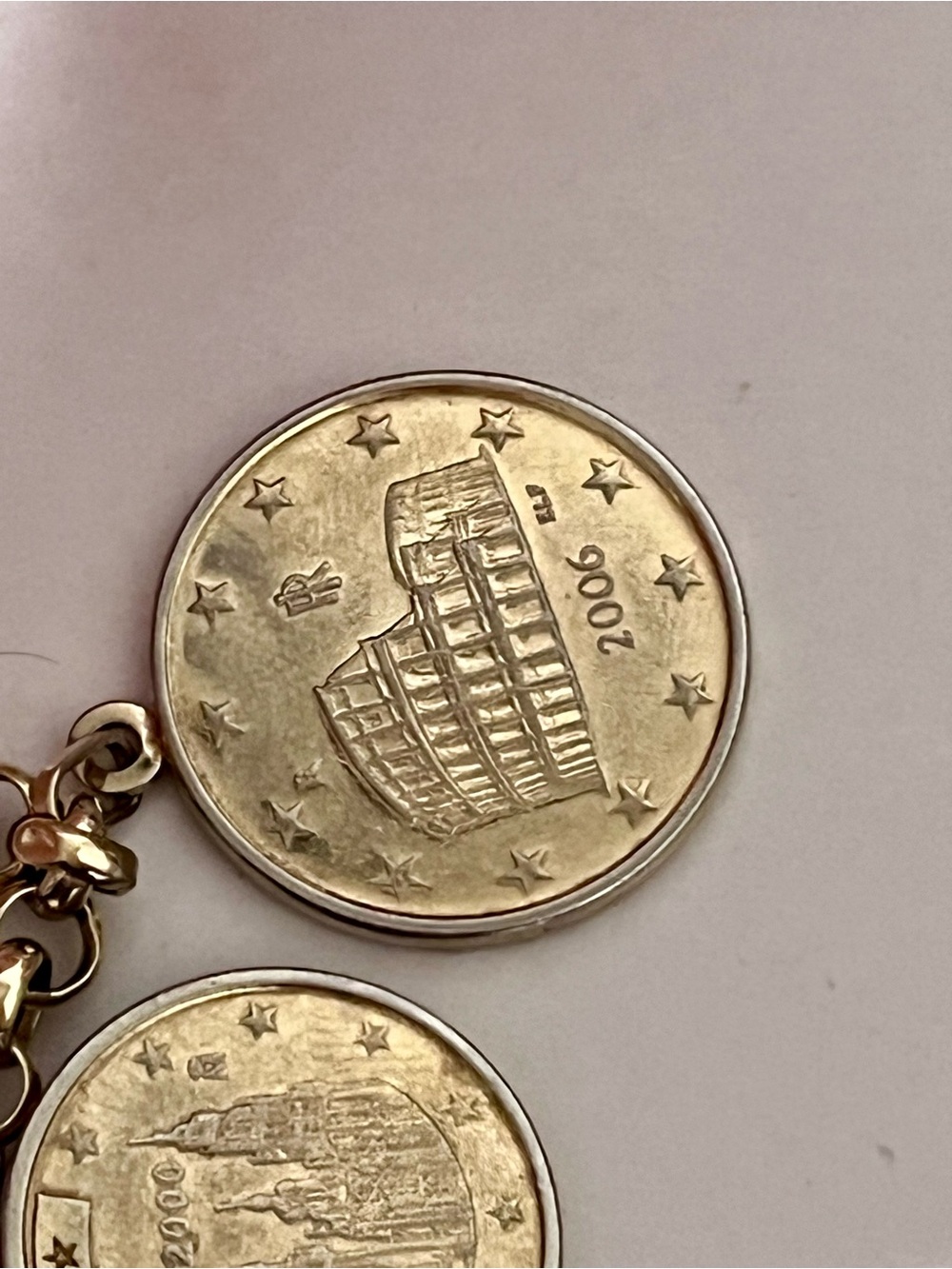 14K 585 Gold Chain Milor Euro Coin Italian Charm Bracelet Vintage 37g Weight - Picture 8 of 16